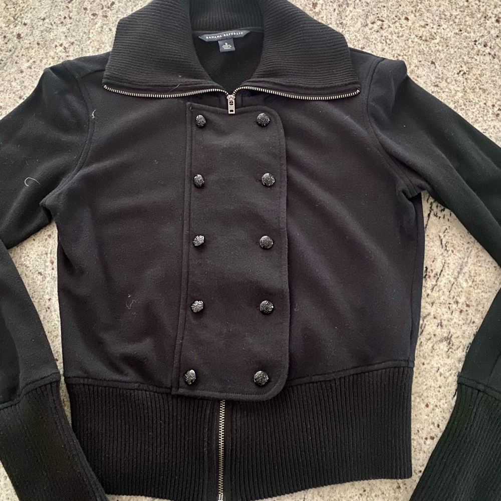 Banana Republic Black Double-Breasted Zip-Up Jacket
